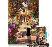 Puzzles for Adults 1000 Puzzles Black Cat in Monet's Garden Tight Cut Fun, Focus Building Toy, Leisure Fun Time, Birthday Art Play (38x26cm)