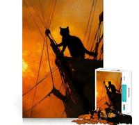 Puzzles for Adults 1000 Puzzles Black Cat on Ship at Sunset Tight Cut Fun, Focus Building Toy, Leisure Fun Time, Birthday Art Play (38x26cm)