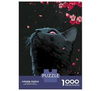 Puzzles for Adults 1000 Puzzles Black Cat with Red Eyes And Cherry Blossoms Adult Jigsaw Puzzle Relaxing Games For Family Fun Deal As Gifts for The Whole Family 52x38cm/1000pcs
