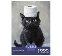 Puzzles for Adults 1000 Puzzles Black Cat with Toilet Paper Hat Jigsaws for Adults Relaxing Games Perfect Decoration Help The Brain Exercise 70x50cm/1000pcs