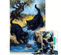 Puzzles for Adults 1000 Puzzles Black Cats And Apple by Waterfall Tight Cut Fun, Focus Building Toy, Leisure Fun Time, Birthday Art Play (38x26cm)