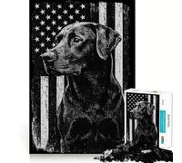 Puzzles for Adults 1000 Puzzles Black Labrador American Flag Tight Cut Fun, Focus Building Toy, Leisure Fun Time, Birthday Art Play (38x26cm)