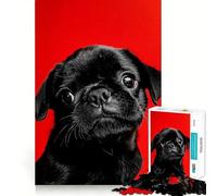 Puzzles for Adults 1000 Puzzles Black Pug Puppy Portrait Tight Cut Fun, Focus Building Toy, Leisure Fun Time, Birthday Art Play (38x52cm)