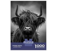 Puzzles for Adults 1000 Puzzles Black& White Highland Cow Portrait Photo Puzzle for Adults Relax Games Analysis And Logic Deal As Gifts for The Whole Family 52x38cm/1000pcs