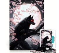 Puzzles for Adults 1000 Puzzles Black Wolf Under Full Moon Tight Cut Fun, Focus Building Toy, Leisure Fun Time, Birthday Art Play (50x75cm)