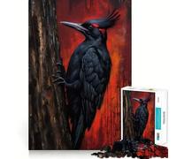 Puzzles for Adults 1000 Puzzles Black Woodpecker on Tree Painting Tight Cut Fun, Focus Building Toy, Leisure Fun Time, Birthday Art Play (38x52cm)
