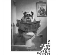 Puzzles for Adults 1000 Puzzles Bulldog Reading Newspaper in Bathroom Jigsaw for Adults Hands-on Game For Family Fun Unique Birthday And Gifts 70x50cm/1000pcs