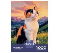 Puzzles for Adults 1000 Puzzles Calico Cat in Mountain Landscape Puzzles for Adults Family Game Pattern Assembly Unique Birthday And Gifts 52x38cm/1000pcs