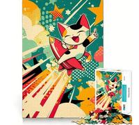 Puzzles for Adults 1000 Puzzles Cartoon Cat Riding A Rocket Exact Fit Game Brain Teaser Gift Calm Fun Time Xmas Art Gift (38x52cm)