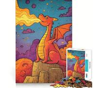 Puzzles for Adults 1000 Puzzles Cartoon Dragon Fire Breath Exact Fit Game Brain Teaser Gift Calm Fun Time Xmas Art Gift (38x52cm)
