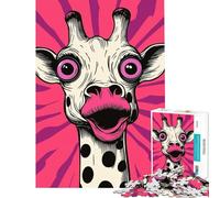 Puzzles for Adults 1000 Puzzles Cartoon Giraffe with Pink Accents Fun Games for Educational Game Challenge Toy Great Gifts And Toys Wall Art (Size 38x52cm)