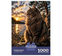 Puzzles for Adults 1000 Puzzles Cat at Sunset by The Lake Puzzle for Adults Relax Games Analysis And Logic Deal As Gifts for The Whole Family 38x26cm/1000pcs