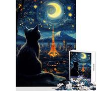 Puzzles for Adults 1000 Puzzles Cat Dreaming Tokyo Starry Night Home Decoration Toys Gifts Ideas Hands-on Game Artists Collection, Fine Art size 38x26cm