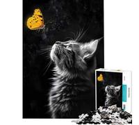Puzzles for Adults 1000 Puzzles Cat Gazing at Butterfly Jigsaw 1000 Piece Home Decoration Toys Wall Art Christmas Birthday Gifts (50x75cm)