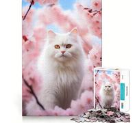 Puzzles for Adults 1000 Puzzles Cat in Spring Pink Bloom Exact Fit Game Brain Teaser Gift Calm Fun Time Xmas Art Gift (38x26cm)
