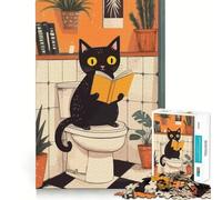 Puzzles for Adults 1000 Puzzles Cat Reading on Toilet Illustration Perfect Edge Play Logic Game Play Idle Play Game Birthday Art Play (38x26cm)