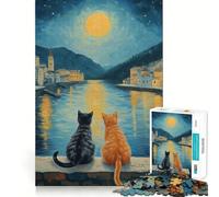 Puzzles for Adults 1000 Puzzles Cats by The Moonlit River Perfect Edge Play Logic Game Play Idle Play Game Birthday Art Play (38x26cm)