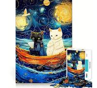 Puzzles for Adults 1000 Puzzles Cats in A Boat, Starry Night Style Perfect Edge Play Logic Game Play Idle Play Game Birthday Art Play (38x52cm)