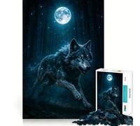 Puzzles for Adults 1000 Puzzles Celestial Wolf Running Under The Moonlight in A Starry Forest Perfect Edge Play Logic Game Play Idle Play Game Birthday Art Play (50x75cm)