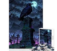 Puzzles for Adults 1000 Puzzles Cemetery Watcher︰ Raven on Tombstone Anti-Stress Toys Great Gift for Games Hands-on Game Help The Brain Exercise Size 38x52cm