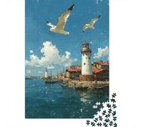 Puzzles for Adults 1000 Puzzles Coastal Lighthouse Scene Jigsaw for Adults Hands-on Game For Family Fun Unique Birthday And Gifts 38x26cm/1000pcs