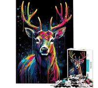 Puzzles for Adults 1000 Puzzles Colorful Deer With Drips Difficult And Challenge Hand Speed Race Toy Wall Decor for And 14 Years And over (50x75cm)