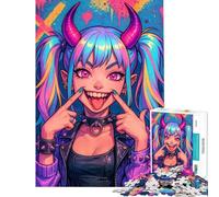 Puzzles for Adults 1000 Puzzles Colorful Devil Girl with Pigtails Adult Jigsaw Puzzles Improve Memory Help The Brain Exercise for Is Ideal As A Gifts (Size 38x52cm)