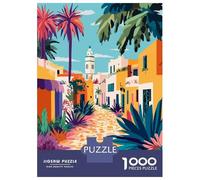 Puzzles for Adults 1000 Puzzles Colorful Tropical Mediterranean European Town Minimalist Art Illustration Adult Puzzles Family Game Wall Decoration Deal As Gifts for The Whole Family 38x26cm/1000pcs