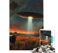 Puzzles for Adults 1000 Puzzles Cow And Alien Spaceship Brain Intelligence Challenge Addictive Toys Hands-on Game A Work of Art Gifts Ideas (Size 50x75cm)