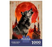 Puzzles for Adults 1000 Puzzles Crimson Moon Wolf Call Puzzle for Adults Relax Games Analysis And Logic Deal As Gifts for The Whole Family 52x38cm/1000pcs