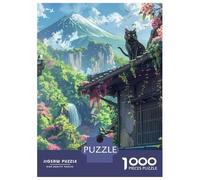 Puzzles for Adults 1000 Puzzles Cute Black Cat at Roof Teenager Puzzles Brain Teaser Game Precision Cutting Help The Brain Exercise 70x50cm/1000pcs