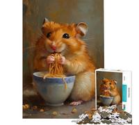 Puzzles for Adults 1000 Puzzles Cute Hamster Eating Ramen Fun Activities at Home Hand Speed Race Educational Toy for 14+ Puzzle Game Offered (38x26cm)