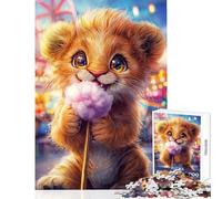 Puzzles for Adults 1000 Puzzles Cute Lion Cub with Cotton Candy Home Decoration Toys Gifts Ideas Hands-on Game Artists Collection, Fine Art size 50x75cm