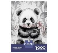 Puzzles for Adults 1000 Puzzles Cute Panda with Flower Puzzles for Adults Relax Games Staycation Kill Time for Birthday, Chrismas 52x38cm/1000pcs