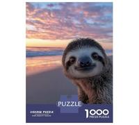 Puzzles for Adults 1000 Puzzles Cute Sloth at Sunset Beach Teenager Puzzles Fun Games Hand Speed Race Deal As Gifts for The Whole Family 38x26cm/1000pcs