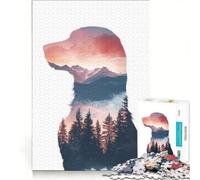 Puzzles for Adults 1000 Puzzles Dog Silhouette with Mountain Landscape, Anti-Stress Toys, Decompressing Intellectual, for Birthday, Chrismas 50x75cm