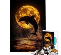 Puzzles for Adults 1000 Puzzles Dolphin Silhouette Moon Ocean Difficult And Challenge Hand Speed Race Toy Wall Decor for And 14 Years And over (50x75cm)