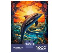 Puzzles for Adults 1000 Puzzles Dolphin Stained Glass Puzzle for Adults Relax Games Analysis And Logic Deal As Gifts for The Whole Family 38x26cm/1000pcs