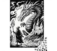 Puzzles for Adults 1000 Puzzles Dragon Vs. Wizard Epic Battle Jigsaws for Adults Toy Wall Decor Stress Reliever Unique Birthday And Gifts 52x38cm/1000pcs