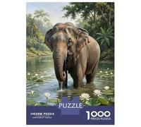 Puzzles for Adults 1000 Puzzles Elephant in Water with Lily Pads Puzzle for Adults Relax Games Analysis And Logic Deal As Gifts for The Whole Family 52x38cm/1000pcs