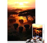 Puzzles for Adults 1000 Puzzles Elephants at Sunset in African Savannah Toy Wall Decor Great Gift for Games Family Game with Matching Poster And Trivia Sheet Size 50x75cm