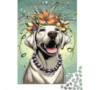 Puzzles for Adults 1000 Puzzles Floral Crowned Dog Art Print Jigsaws for Adults Toy Wall Decor Stress Reliever Unique Birthday And Gifts 38x26cm/1000pcs