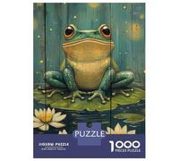 Puzzles for Adults 1000 Puzzles Frog on Lily Pads Painting Frog on Rustic Wood Teenager Puzzles Fun Games Hand Speed Race Deal As Gifts for The Whole Family 70x50cm/1000pcs