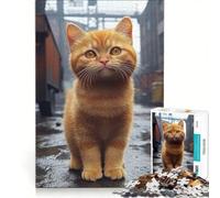 Puzzles for Adults 1000 Puzzles Ginger Cat in Urban Setting, Hands-on Game, For Family Fun, Improving Love between Couples 50x75cm