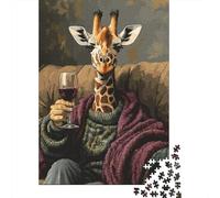 Puzzles for Adults 1000 Puzzles Giraffe Relaxing with Wine Jigsaw for Adults Hands-on Game For Family Fun Unique Birthday And Gifts 70x50cm/1000pcs
