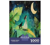 Puzzles for Adults 1000 Puzzles Girl And Cat Moon Night Teenager Puzzles Fun Games Hand Speed Race Deal As Gifts for The Whole Family 70x50cm/1000pcs