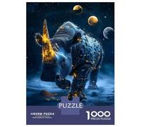 Puzzles for Adults 1000 Puzzles Glowing Rhino Under Stars Puzzle for Adults Relax Games Analysis And Logic Deal As Gifts for The Whole Family 70x50cm/1000pcs