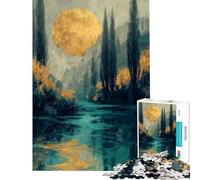 Puzzles for Adults 1000 Puzzles Golden Moon Over Tranquil River Landscape Painting Jigsaws for Adults DIY Toys Difficult Challenge Deal As Gifts for The Whole Family (Size 50x75cm)