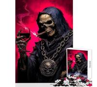 Puzzles for Adults 1000 Puzzles Grim Reaper with Wine And Cigar Toy Wall Decor Great Gifts And Toys for Educational Game with Matching Poster And Trivia Sheet Size 50x75cm