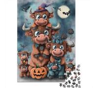 Puzzles for Adults 1000 Puzzles Halloween Highland Cow Family Jigsaw for Adults Hands-on Game For Family Fun Unique Birthday And Gifts 38x26cm/1000pcs